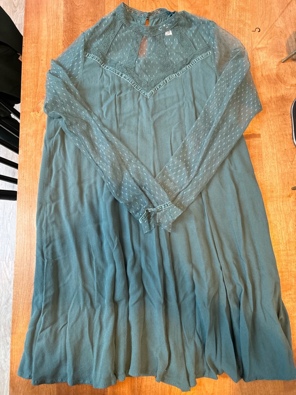 Teal Long Sleeve Chiffon Tunic Dress